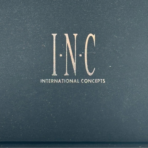 INC Gold Tone Rectangle Hammered Open Drop Dangle earrings In Box - Picture 2 of 5